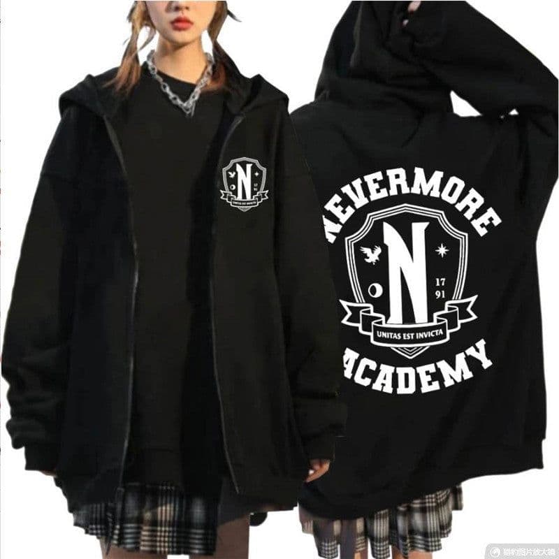 image-2023 Addams Family Wednesday cos clothing wednesday sweatshirt for men and women black zipper hoodie men's clothing
