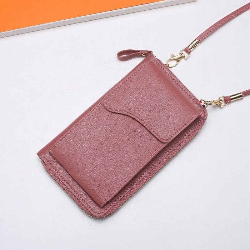 image-Light Purple PU Leather Phone Bag - Korean Style
