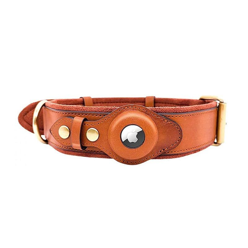 image-Dog Collar with AirTag Holder - Leather Apple Tracking