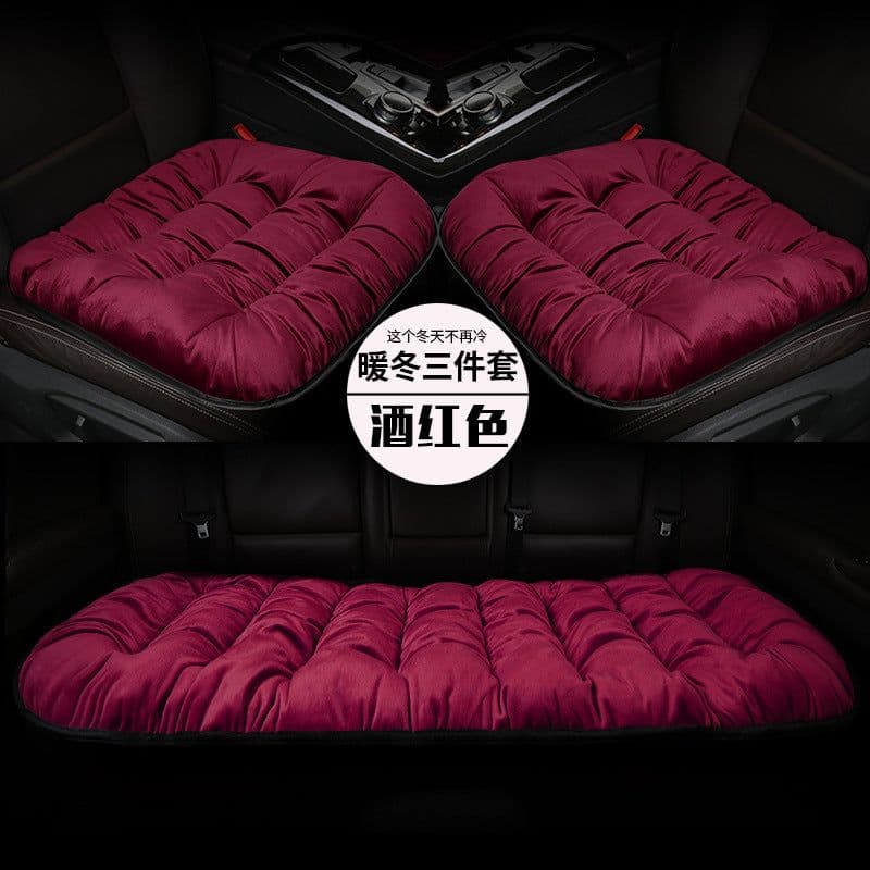 image-Plush winter car seat cushion three pieces down cotton full car cover cushion cover thick universal car cushion wool cushion winter