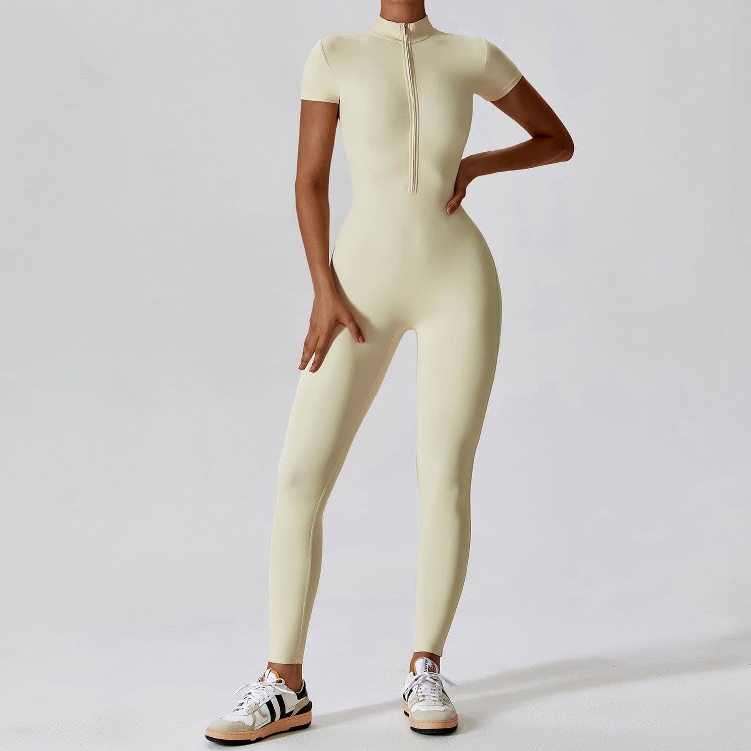 image-Zechuang Nude Yoga Jumpsuit Short Sleeve Women