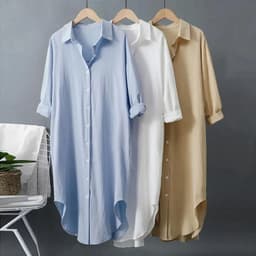 image-Cotton Linen Shirt Women White Cardigan POLO