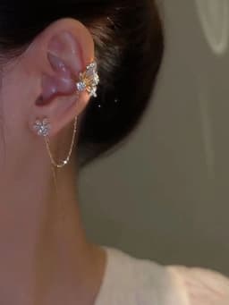 image-Elegant Butterfly Flower Tassel Ear Clips for Women - EJ023 Gold