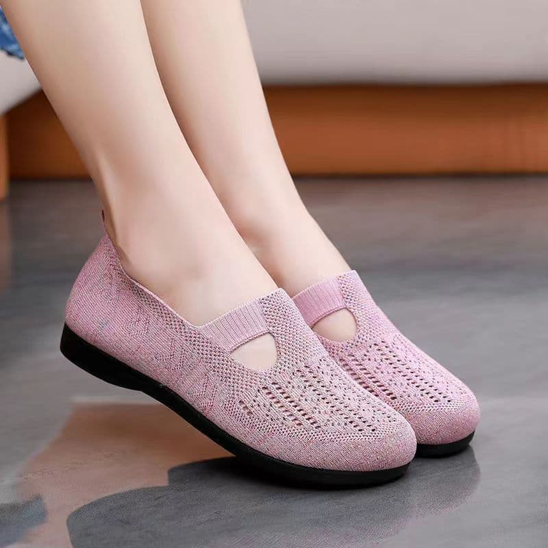 image-Women's Mesh Slip-On Casual Shoes - Red Flat Heel