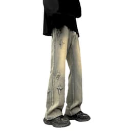 image-Yellow mud cross jeans men's spring and autumn national trend oversize pants handsome loose micro-flared wide-leg pants