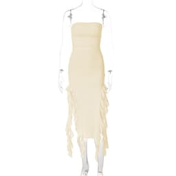 image-Women's Sleeveless Midi Dress - Irregular Tube Top Summer