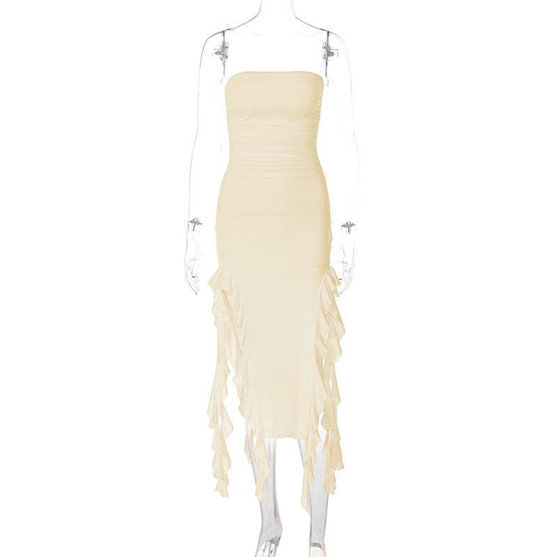 image-Women's Sleeveless Midi Dress - Irregular Tube Top Summer