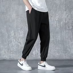 image-Men's Casual Straight-Leg Pants - Polyester Stretch Black
