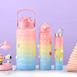 image-Foreign trade cross-border best-selling three-piece plastic pc water cup large-capacity sports outdoor family set double drinking straw cup
