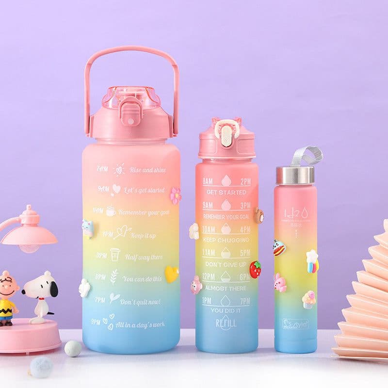 image-Foreign trade cross-border best-selling three-piece plastic pc water cup large-capacity sports outdoor family set double drinking straw cup