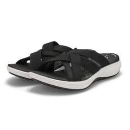 image-Women's Wedge Heel Slippers - Black PU Round Toe
