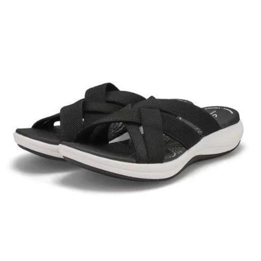 image-Women's Wedge Heel Slippers - Black PU Round Toe