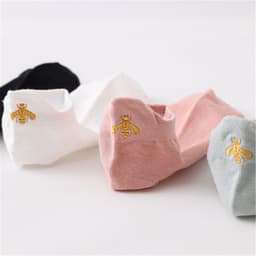 image-Women's Cotton Boat Socks - Embroidered Heart Khaki