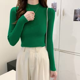 image-Women's Half Turtleneck Sweater Long Sleeve Slim Fuchsia