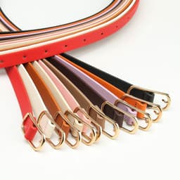 image-Women's Thin PU Belt - Beige Oval Buckle