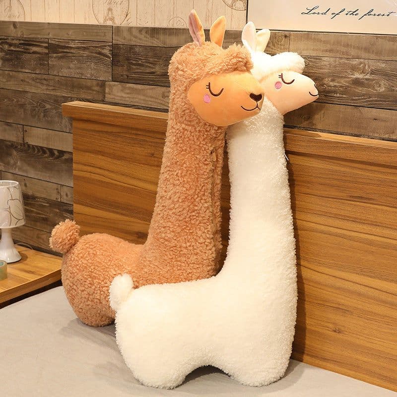 image-Alpaca Plush Doll - Large, Super Soft Sherpa Fabric, White/Brown, 53cm