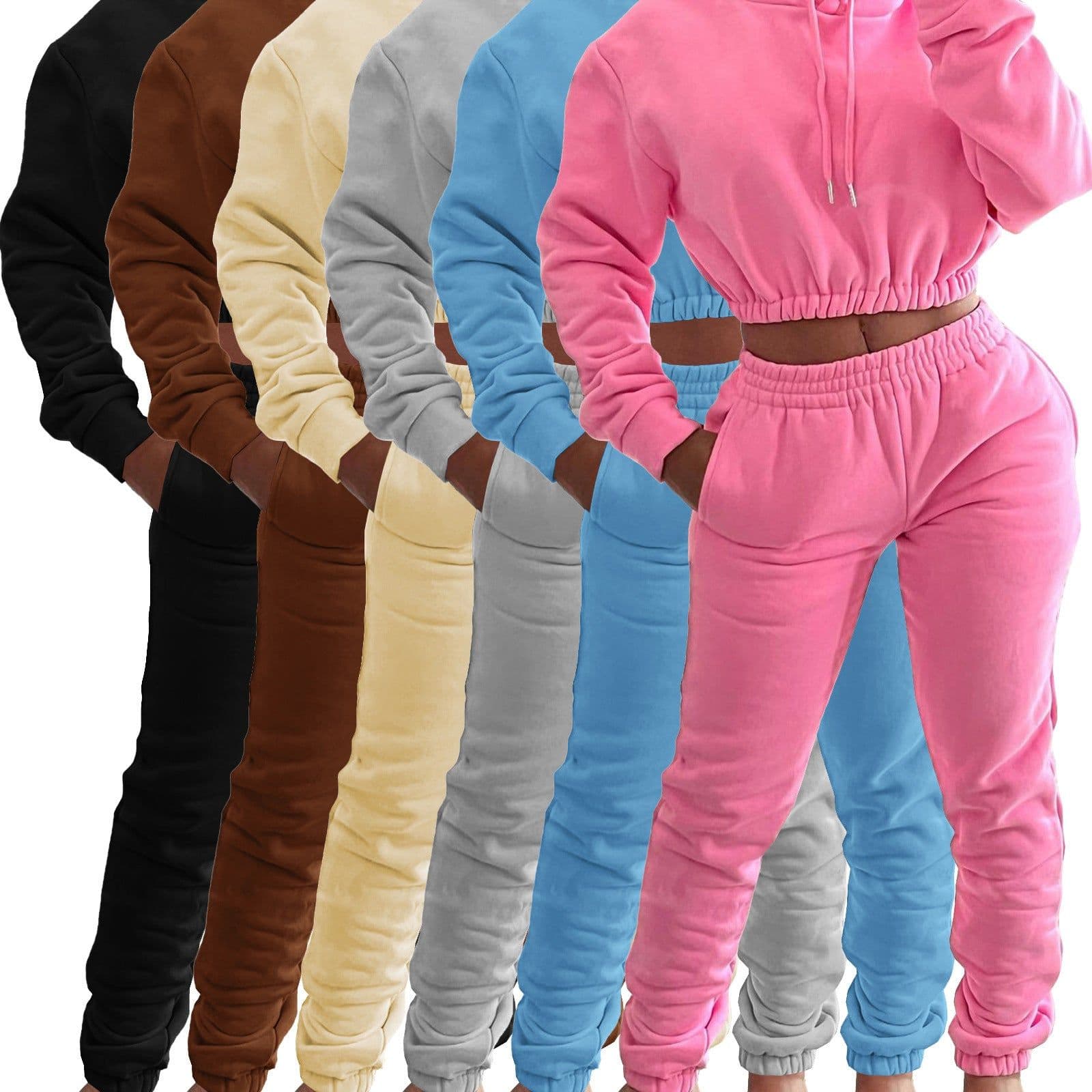 image-Women's Fleece Hoodie + Jogging Pants Set Light Yellow XXL