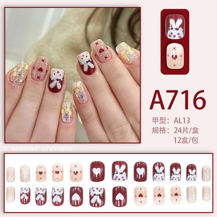 image-Autumn and winter gentle, sweet and pure desire INS style manicure wear nail polish girl whitening printed ice transparent fake nail polish