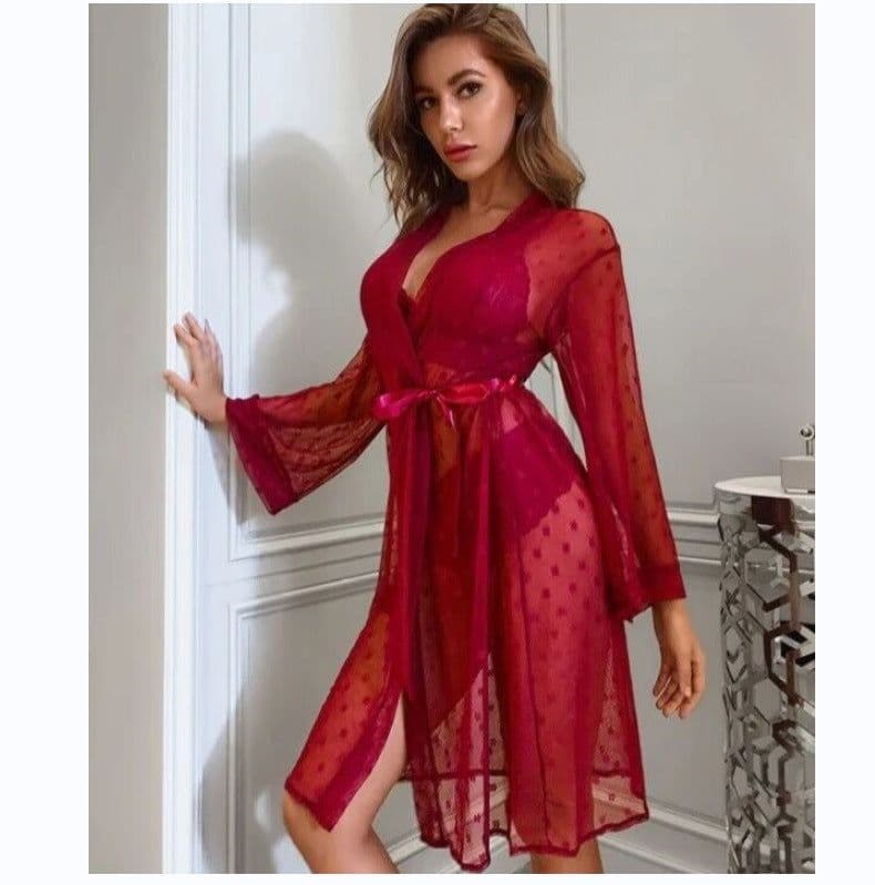 image-Women's Mesh Lingerie Set - Black Lace Nightdress S