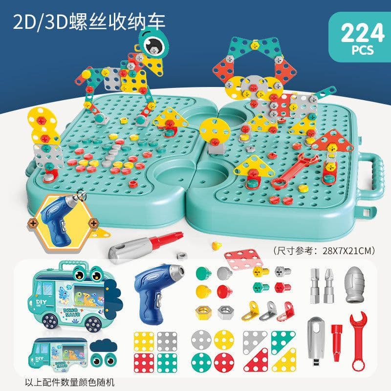 image-Children's pretend screw tightening educational toys simulation electric screwdriver assembly repair tool box baby toys
