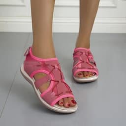 image-Roman Sandals Women Velcro Round Toe Pink Size 43