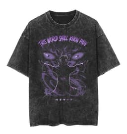 image-Washed Black Cartoon T-shirt, XXXL, Breathable Cotton