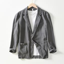 image-Men's 100% Linen Suit Jacket - White Casual