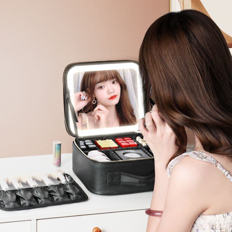 image-Cosmetic Bag with Mirror LED Light - Black