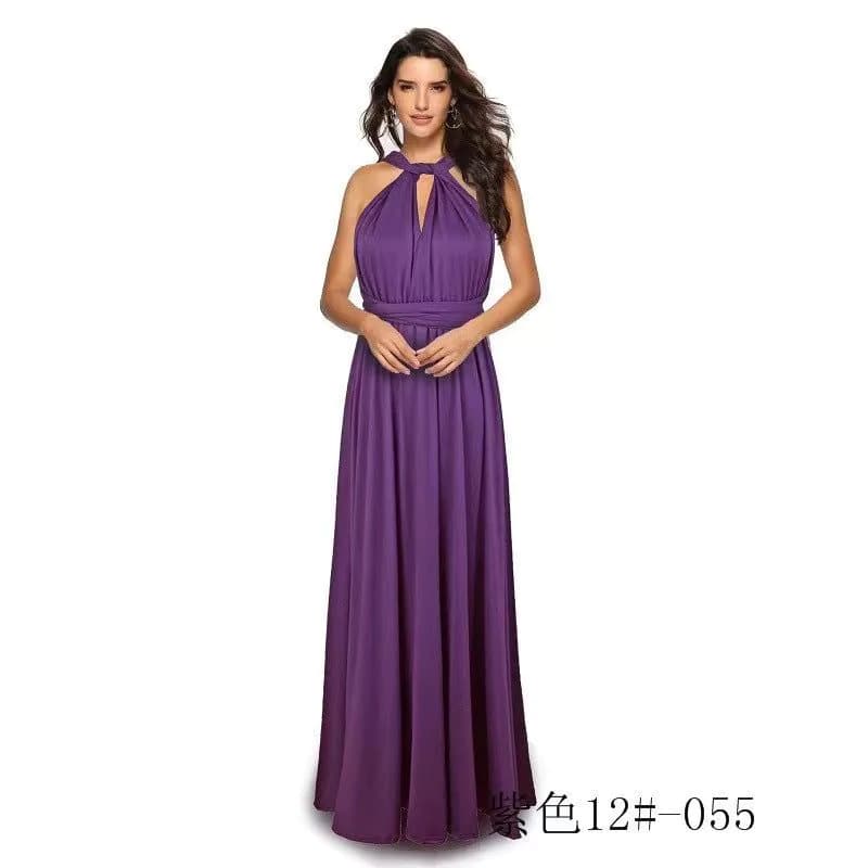 image-Cross-border European and American solid color and various ways to wear sexy strappy red dress long skirt dress bridesmaid dress