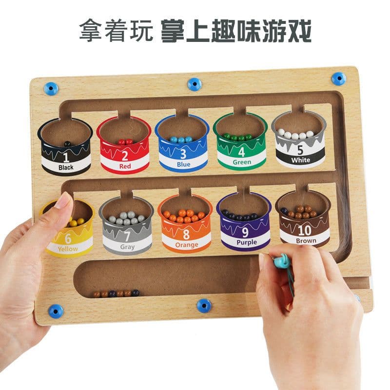 image-Wooden Magnetic Counting Color Sorting Game for Kids, 27.6x20.6x2.6cm