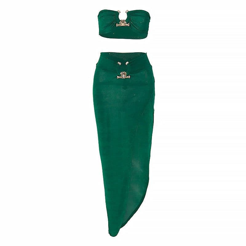 image-TUNNEL VISION Women's Two-Piece Set - Brown Sleeveless Skirt