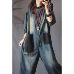 image-Denim Jumpsuit Women's Wide-Leg Cropped - Blue Patch