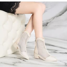image-Shanli Dadi 2023 Mid-Calf PU Mesh Boots - Off White, High Heels