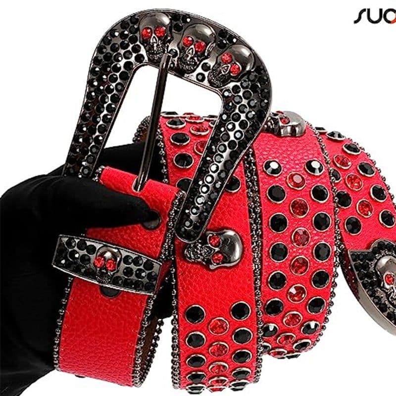 image-Skull Rhinestone Belt, European & American Style, Unisex Pin Buckle, Denim Style