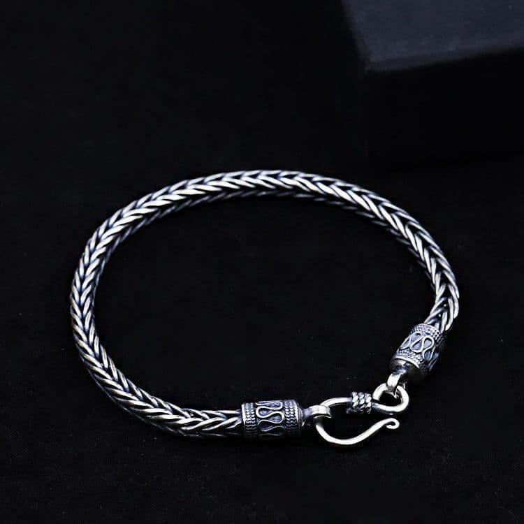 image-Sterling Silver Thai Men's Mantra Bracelet 20cm 925 Silver