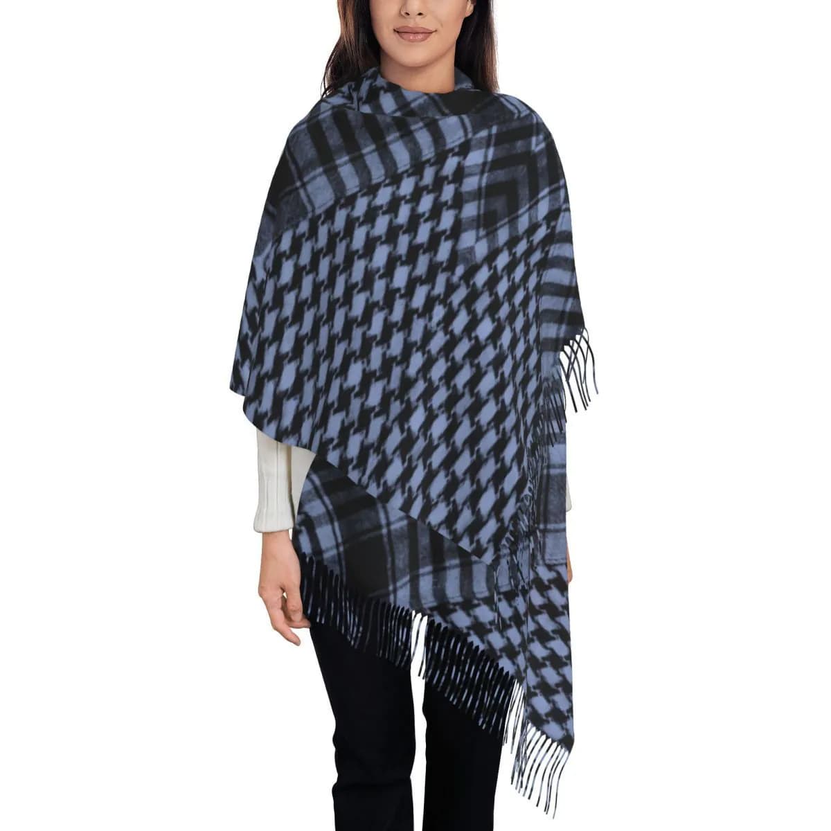 image-Arabian Scarf Shawl - Navy Blue Gold 50x180cm Polyester