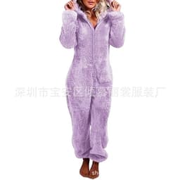 image-Women's Hooded Jumpsuit Fleece - Light Purple 5XL