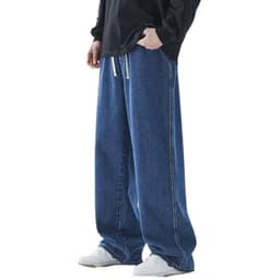 image-Straight Jeans Men Gray Mid-Rise Loose Wide-Leg