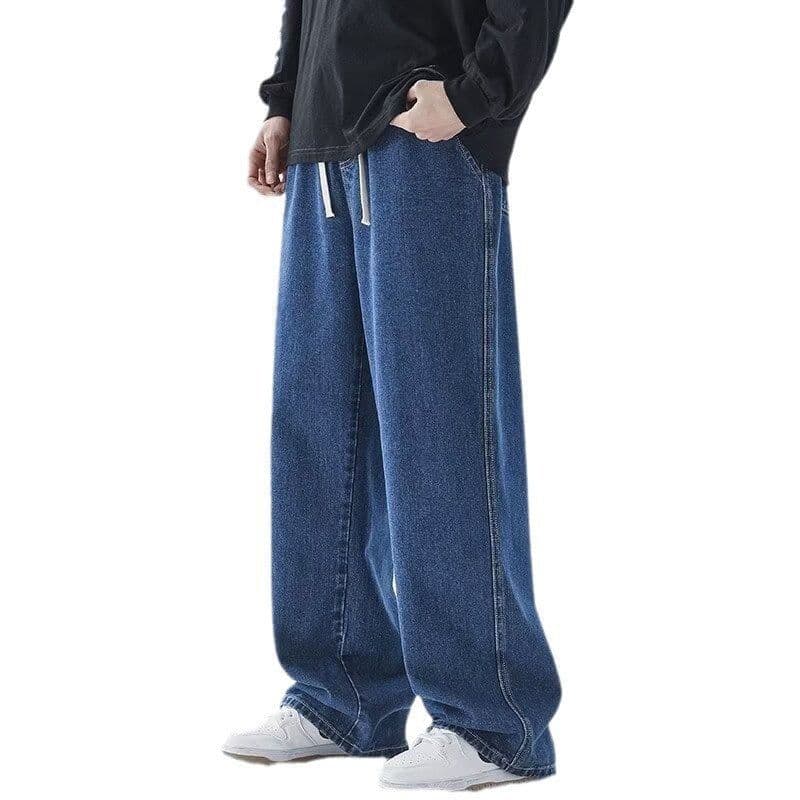image-Straight Jeans Men Gray Mid-Rise Loose Wide-Leg
