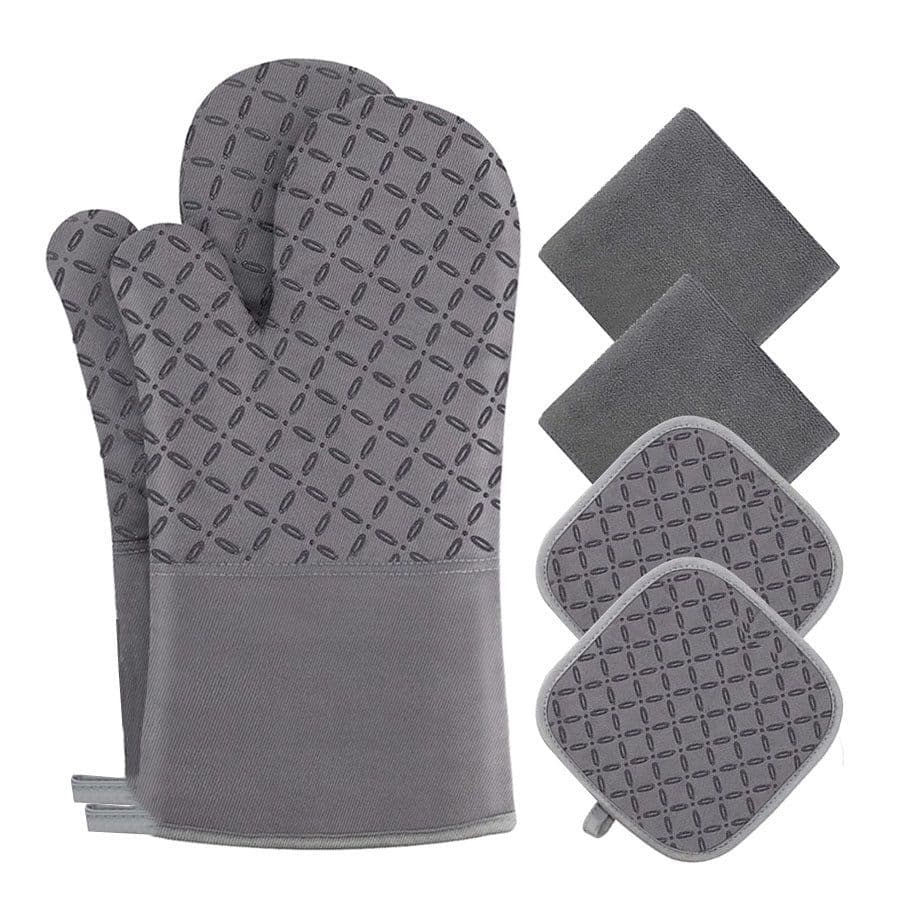 image-Kitchen Anti-slip Heat Insulation Silicone Thickened Gloves Microwave Oven High Temperature Resistant Baking