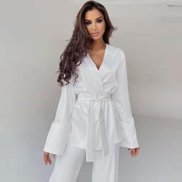 image-Ice Silk Pajama Set - Long Sleeve Nightgown Women's