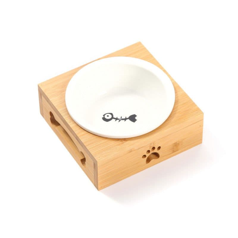image-Bamboo Frame Ceramic Pet Bowl - Large Bamboo, Stainless Steel