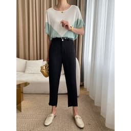 image-Women's Cropped Skinny Pants - Black High Waist XL
