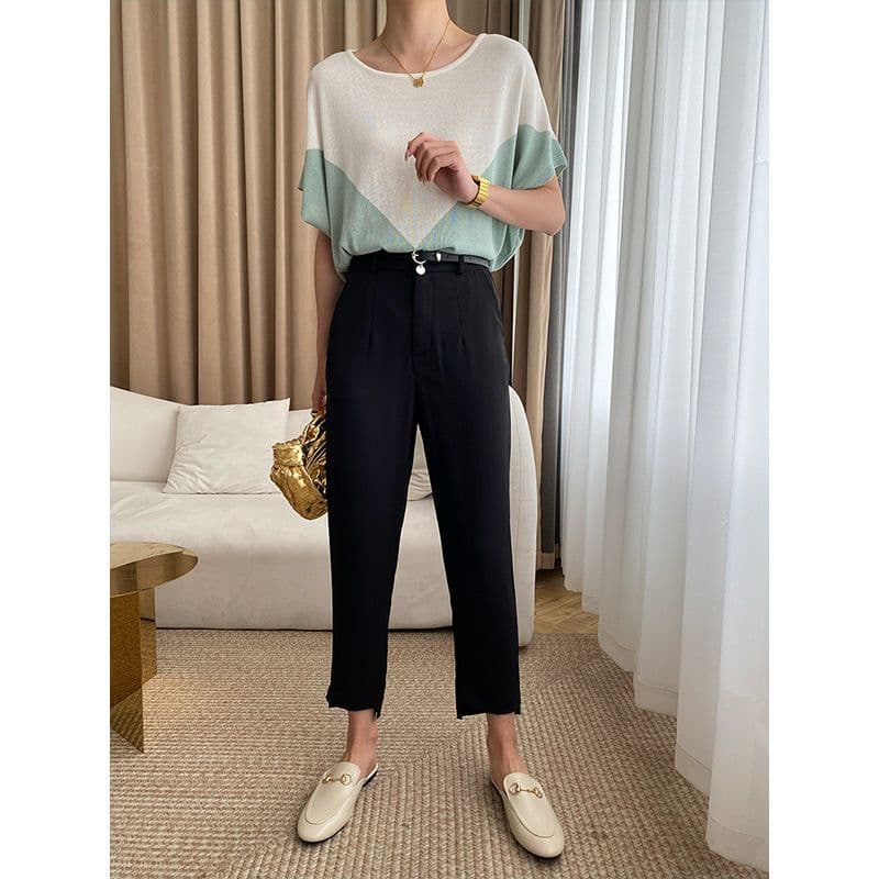 image-Women's Cropped Skinny Pants - Black High Waist XL