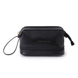 image-Portable Cosmetic Bag - Black PU Leather Pillow