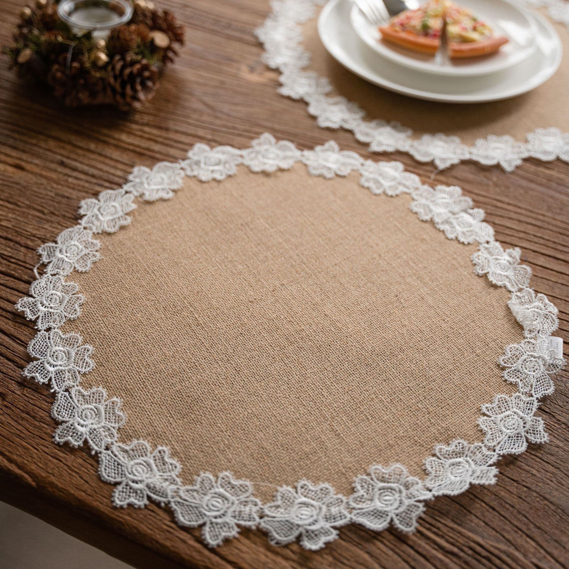 image-Yimanqiyun hemp rope placemat red tassel tableware mat woven color matching festival tassel bowl mat factory direct supply