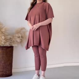 image-Round Neck Two-Piece Set - Yellow-Green Polyester Casual