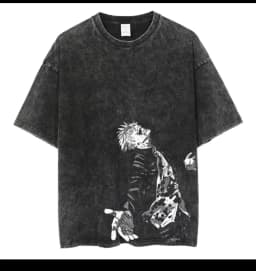 image-Washed Black Cartoon T-shirt, XXXL, Breathable Cotton