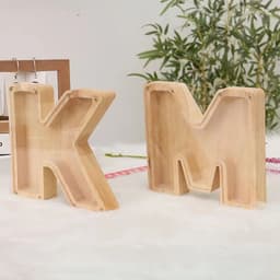 image-Wooden Alphabet Piggy Bank 26 Letters Toy Transparent Acrylic Ornament