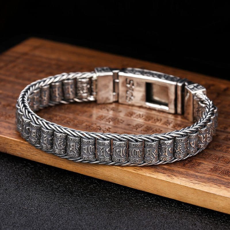 image-Wholesale s925 sterling silver hand men's Thai silver retro cross magic pestle personalized six-character mantra runner bracelet